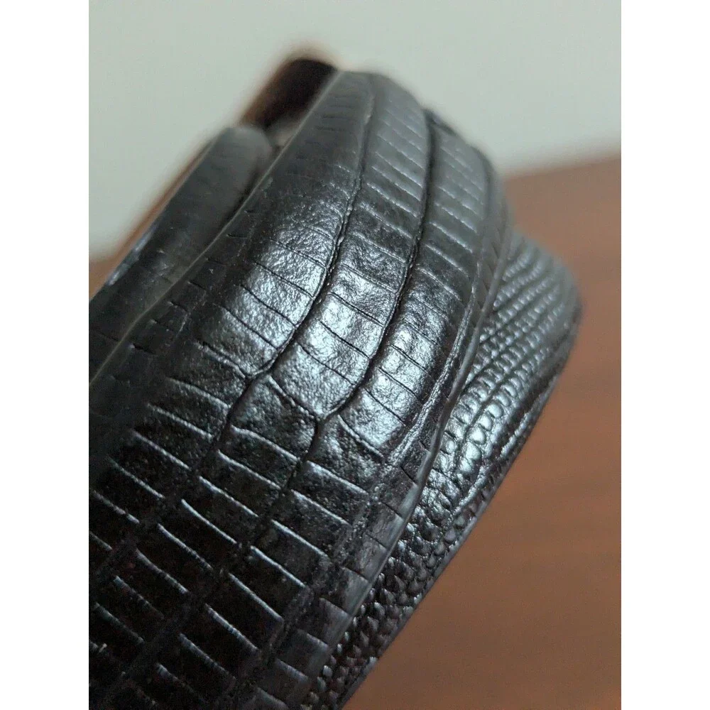 Italian Calfskin Leather Belt Black Men Sz 44 Croc Embossed Silver Southwest NEW